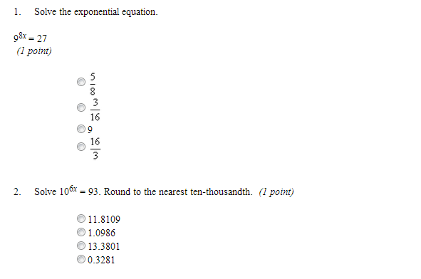 Solve The Exponential Equation 98x 27 5 8 3 16 Chegg 