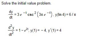 Solved Solve the initial value problem. dy/dt = 3e^-t | Chegg.com