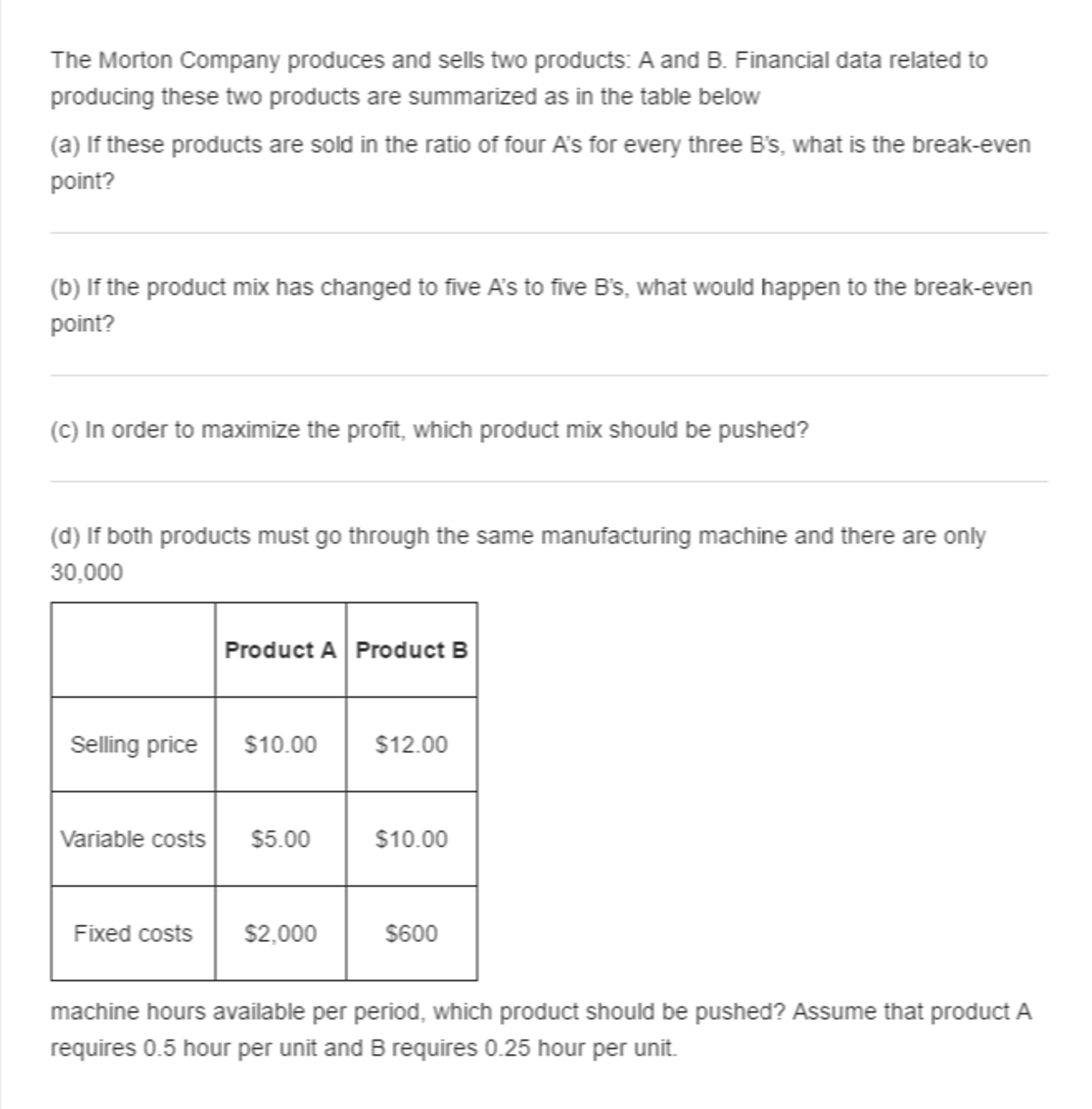 Solved The Morton Company Produces And Sells Two Products A Chegg