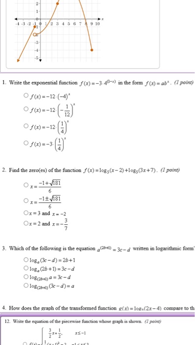 Solved 4.3.2 2 3 4 5 6 7 1. Write the exponential function | Chegg.com