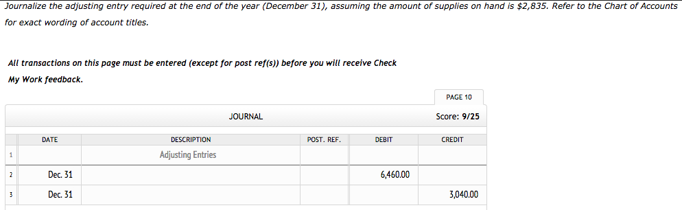 account supplies balance beginning debited purchased accounts journalize chart had entry year adjusting end wording titles exact required ledger cash