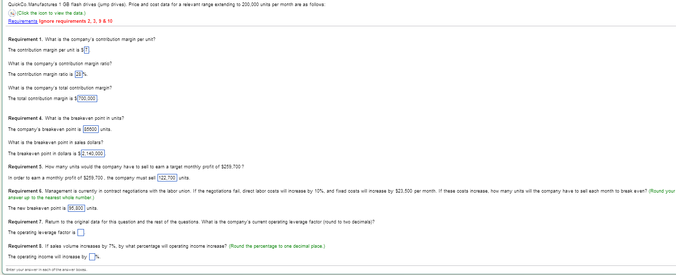 Solved Requirement 7 (operating leverage factor) and 8 | Chegg.com