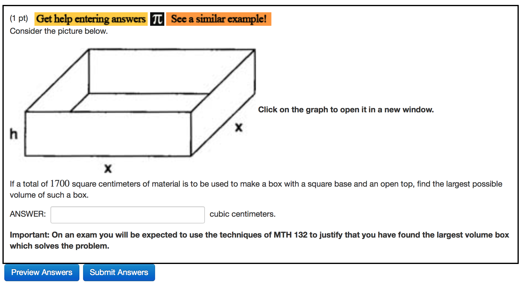 Solved If a total of 1700 square centimeters of material is | Chegg.com