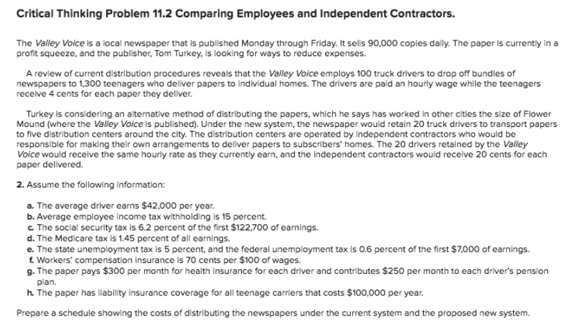 Solved Critical Thinking Problem 11.2 Comparing Employees | Chegg.com