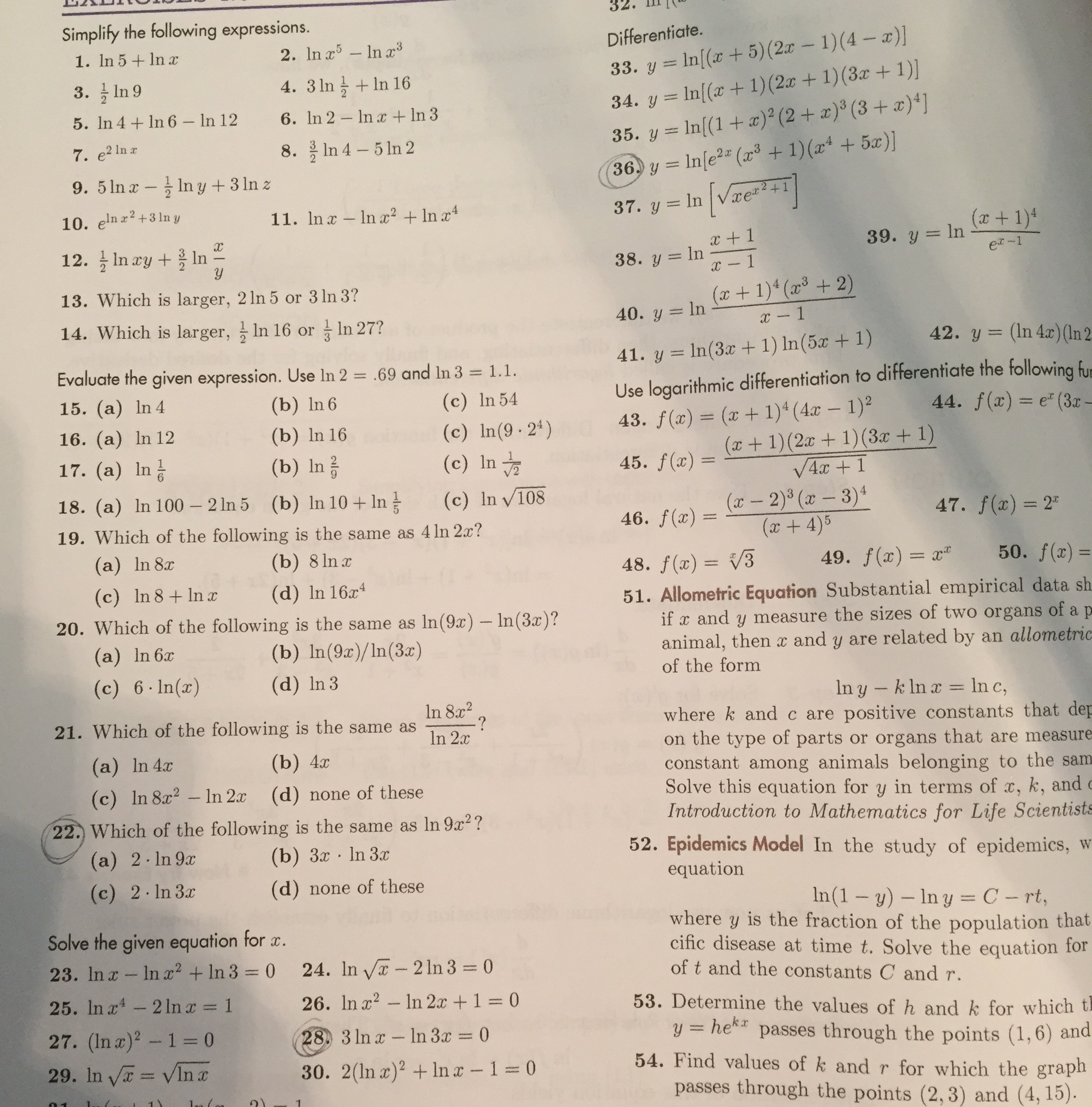 domain of ln x 2 9