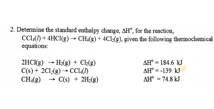 Solved Determine the standard enthalpy change, Delta H | Chegg.com