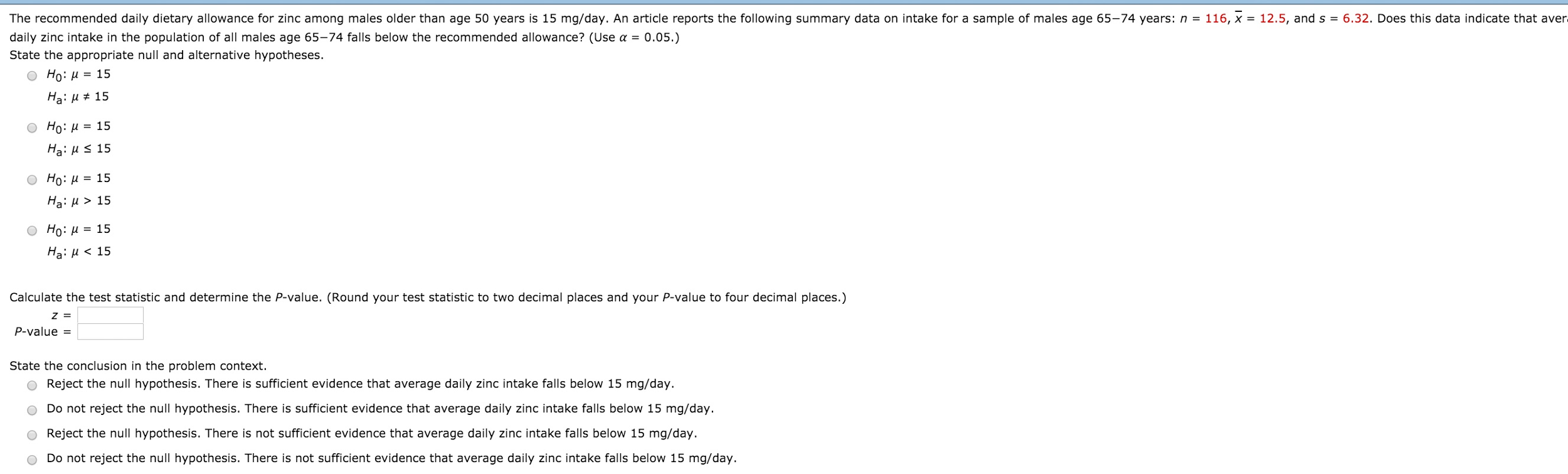 Solved The daily dietary allowance for zinc