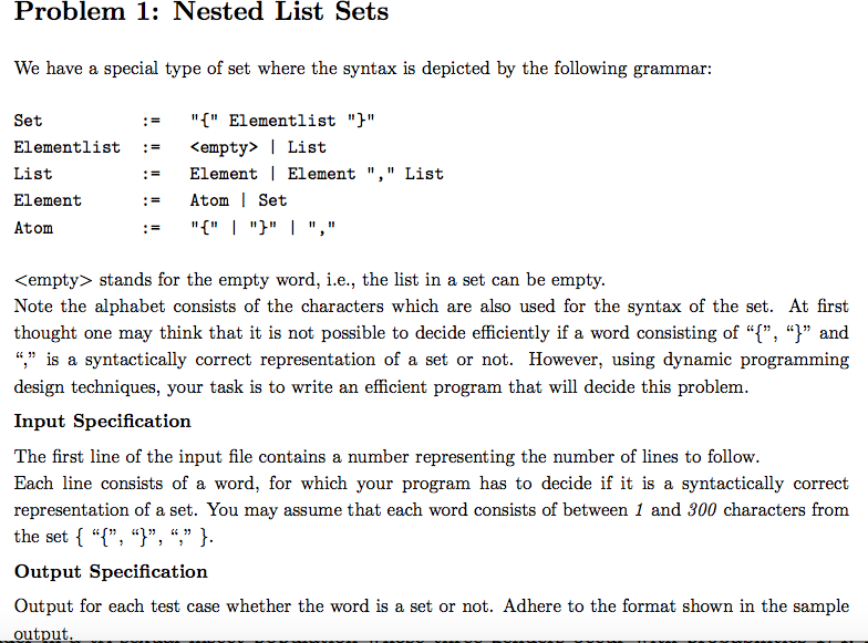 Solved Problem 1: Nested List Sets We have a special type of | Chegg.com