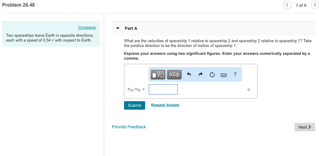 Solved Problem 26.48 7 of 9 Constants Part A Two spaceships | Chegg.com 