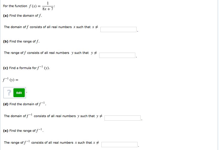 Solved For the function f (x) = : (a) Find the domain of f. | Chegg.com