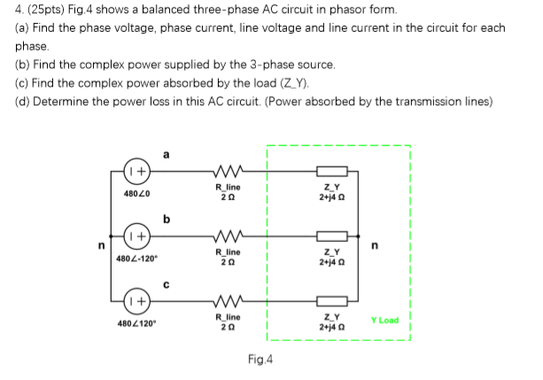 Solved 4. (25pts) Fig.4 shows a balanced three-phase AC | Chegg.com