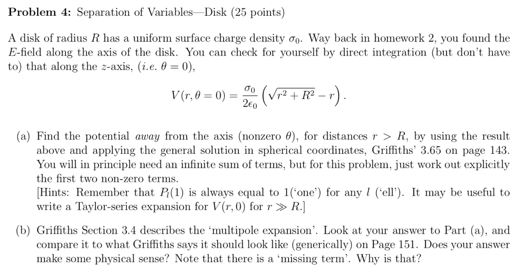 Problem 4: Separation of Variables Disk (25 points) A | Chegg.com