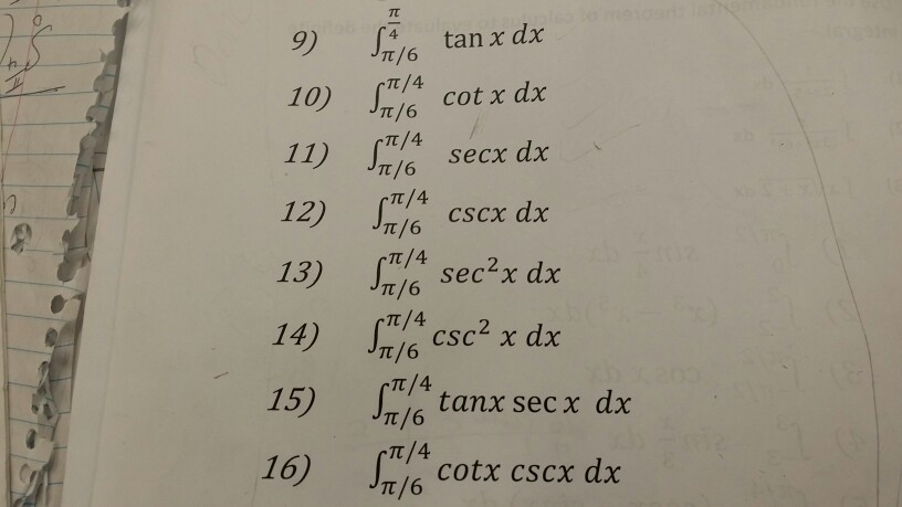 integral pi 4 to pi 2 cot x dx