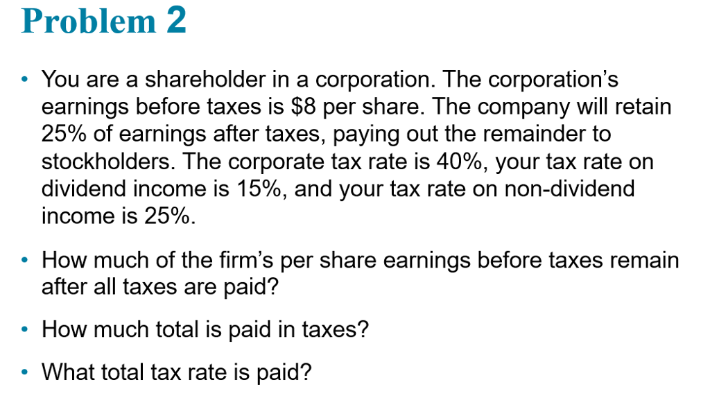 Solved Problem 2 You are a shareholder in a corporation. The | Chegg.com