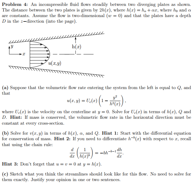 Solved Problem 4: An incompressible fluid flows steadily | Chegg.com
