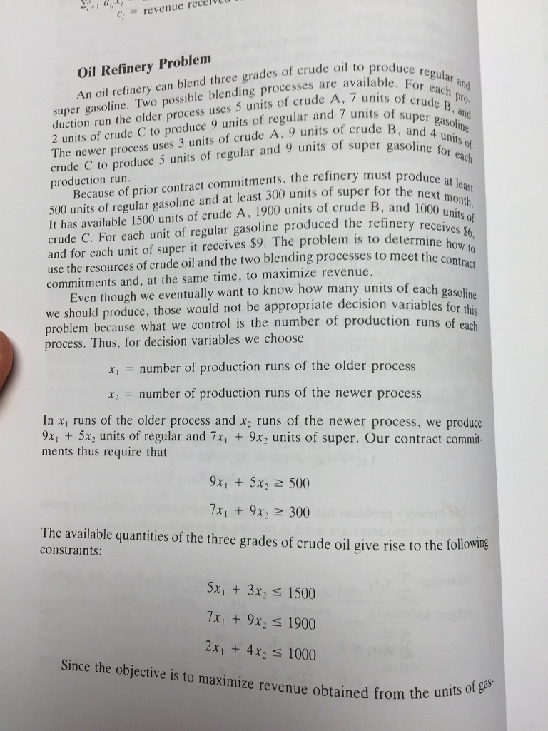 Solved Receiv Revenue Oil Refinery Problem Of Crude Oil To | Chegg.com