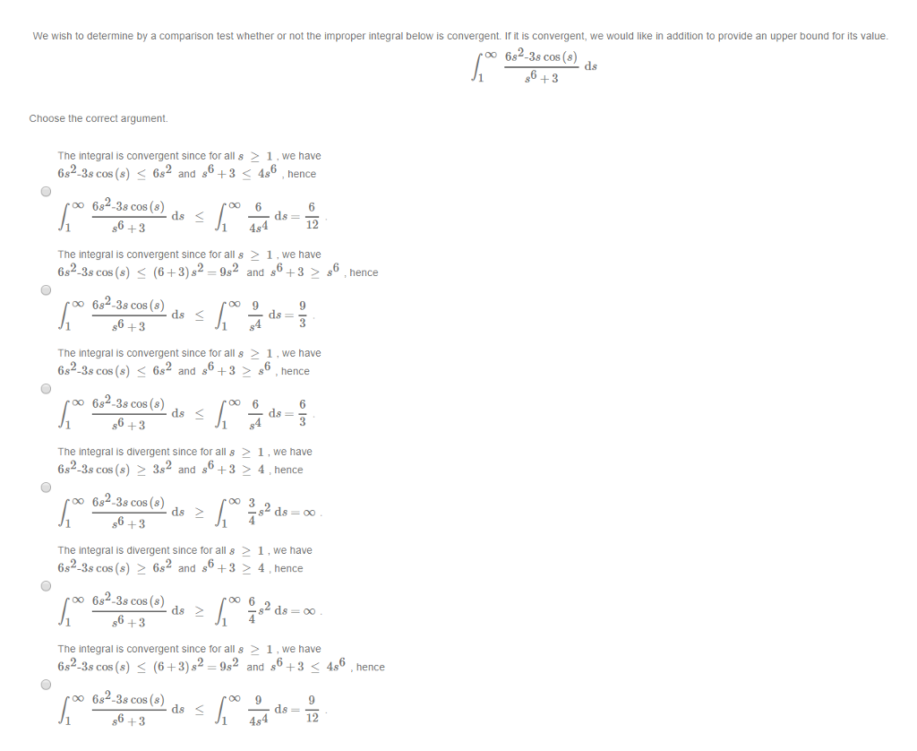 Solved We wish to determine by a comparison test whether or | Chegg.com