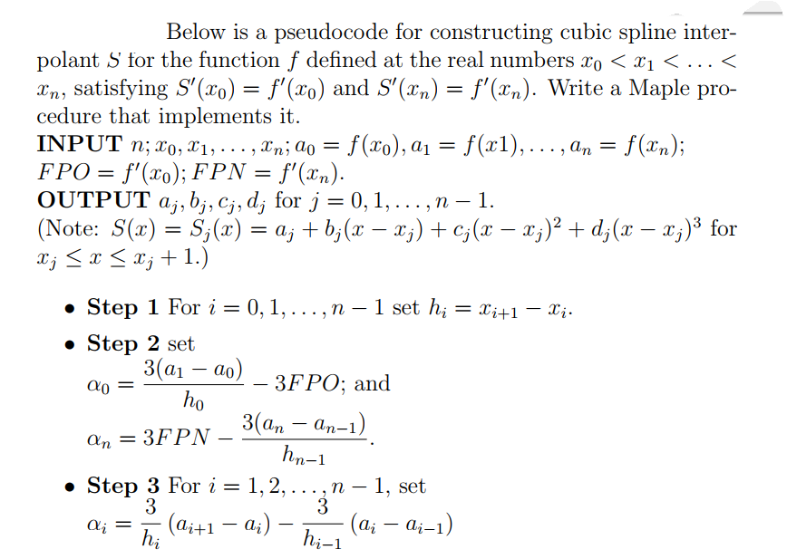 Below is a pseudocode for constructing cubic spline | Chegg.com