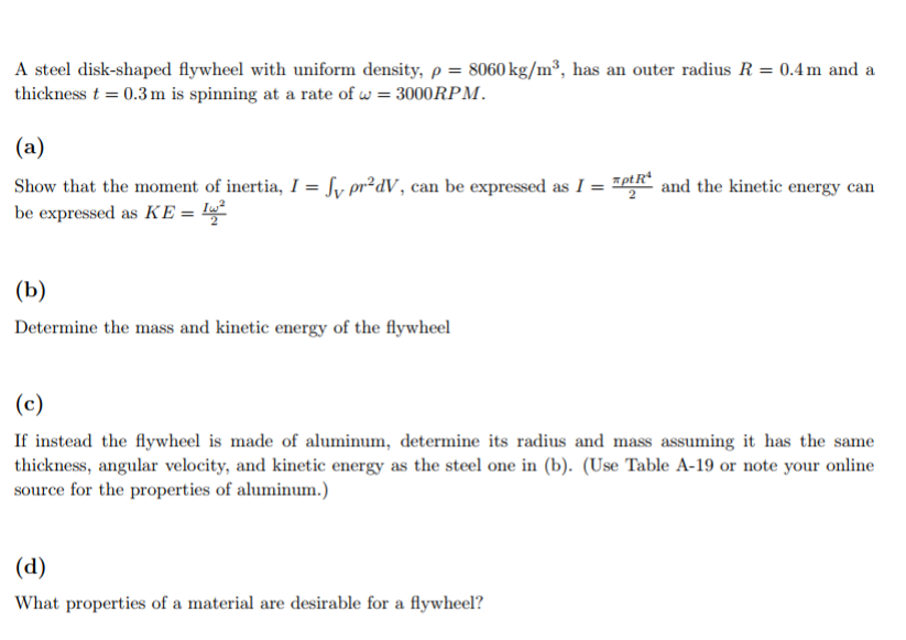 Solved A steel diskshaped flywheel with uniform density, ρ
