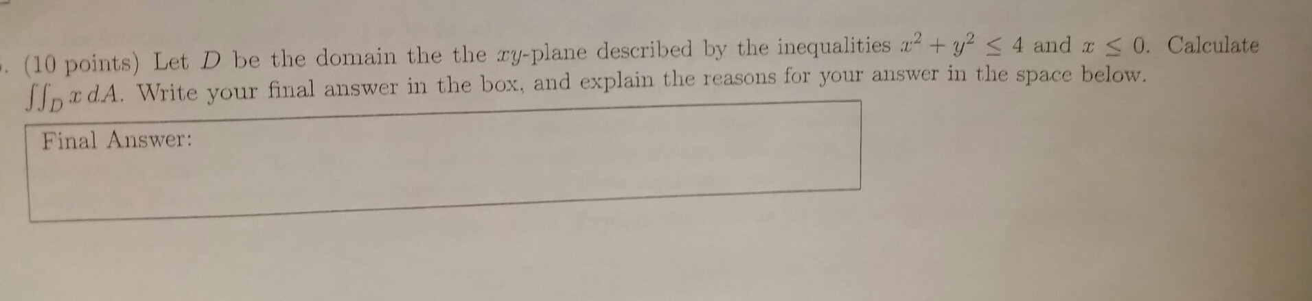 Solved Let D be the domain the xy-plane described by the | Chegg.com