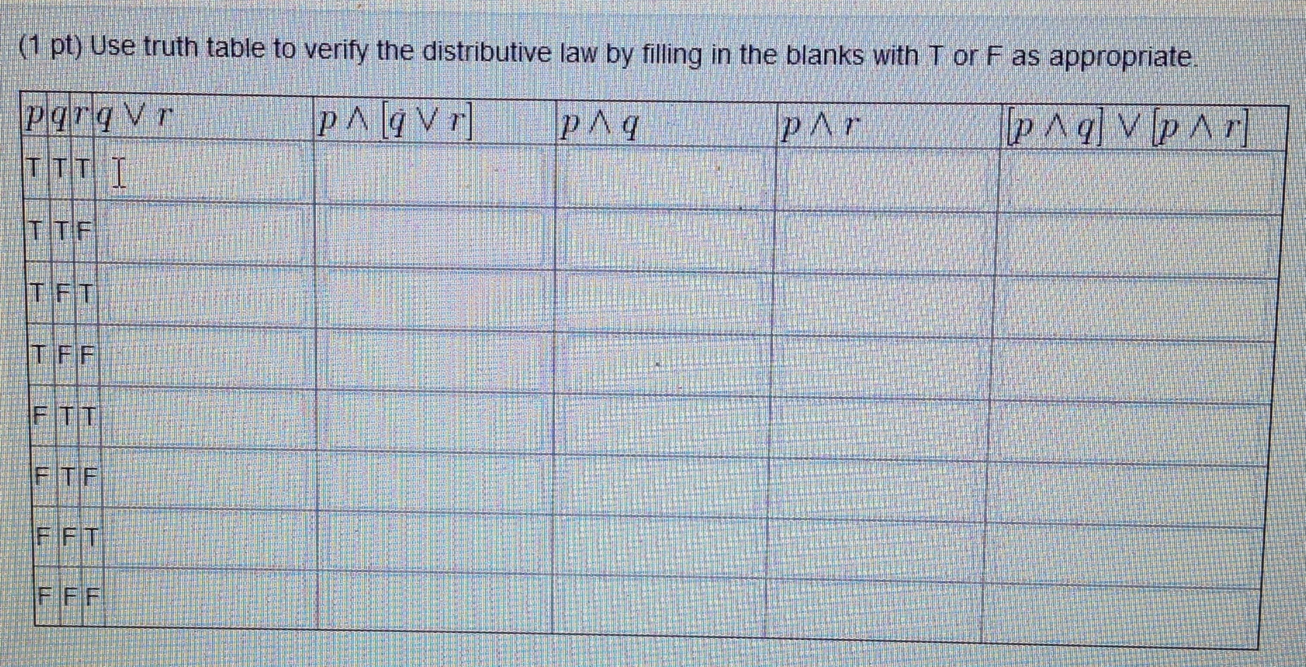 Solved Use Truth Table To Verify The Distributive Law By 