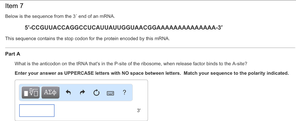 Solved Below is the sequence from the 3' end of an mRNA | Chegg.com