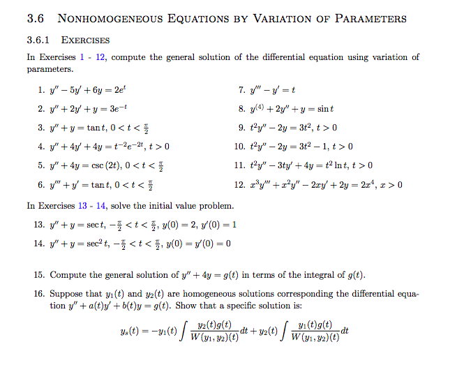 Solved 3.6 NONHOMOGENEOUS EQUATIONS BY VArIATION OF | Chegg.com