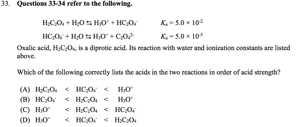 Solved 33. Questions 33-34 refer to the following. Ka 5.0 x | Chegg.com