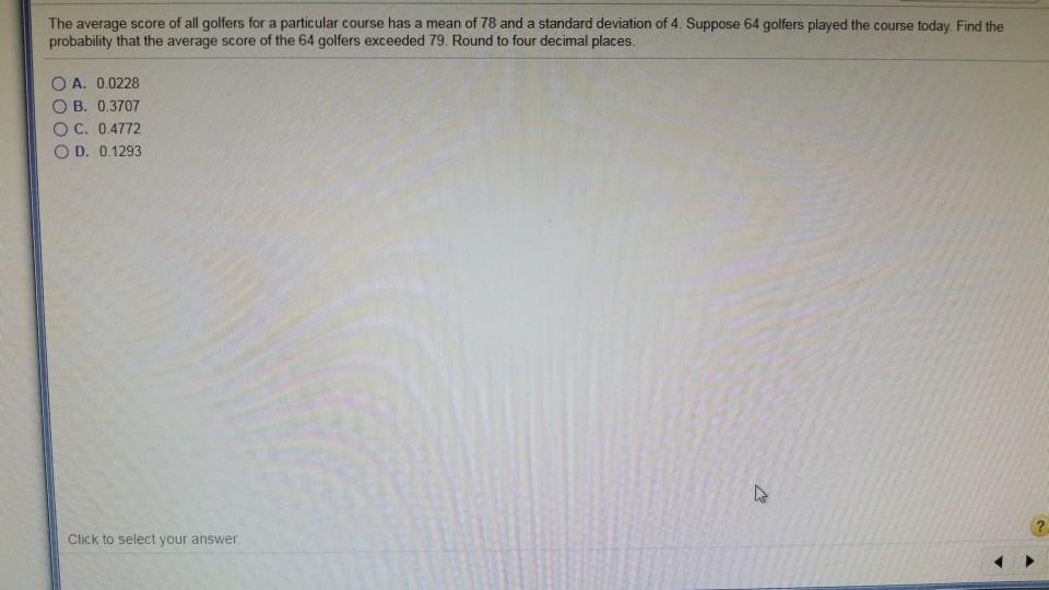 Solved The average score of all golfers for a particular