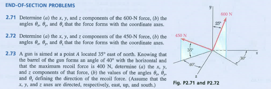 Solved Determine (a) the x, y, and z components of the 600-N | Chegg.com