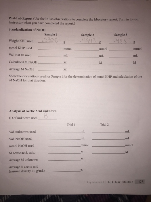 Solved Acidbase Titration calculations (Show work)