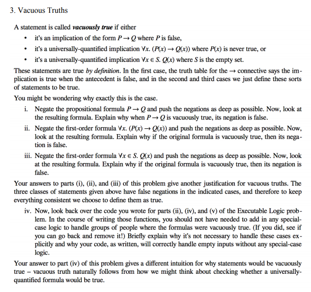 Solved 3. Vacuous Truths A statement is called vacuously