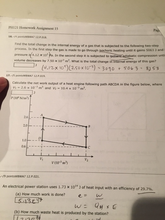 Solved Find the total change in the internal energy of a gas | Chegg.com