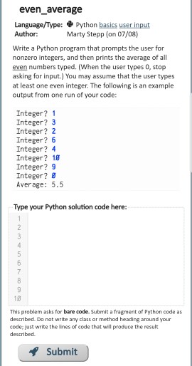 Solved even average Language/Type: Python basics userinput | Chegg.com