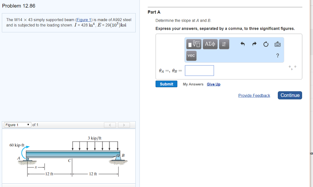 Solved Problem 12.86 Part A The W14 × 43 simply supported | Chegg.com