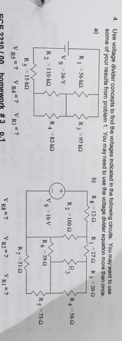 Solved Use voltage divider concepts to find the voltages | Chegg.com