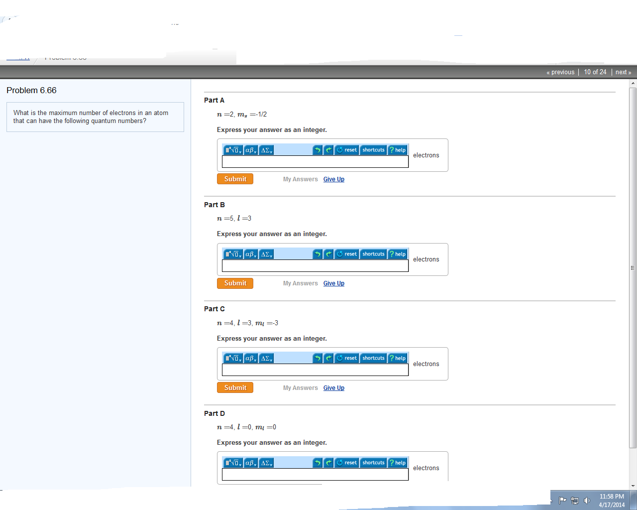n 4 l 1 ml 0 express your answer as an integer