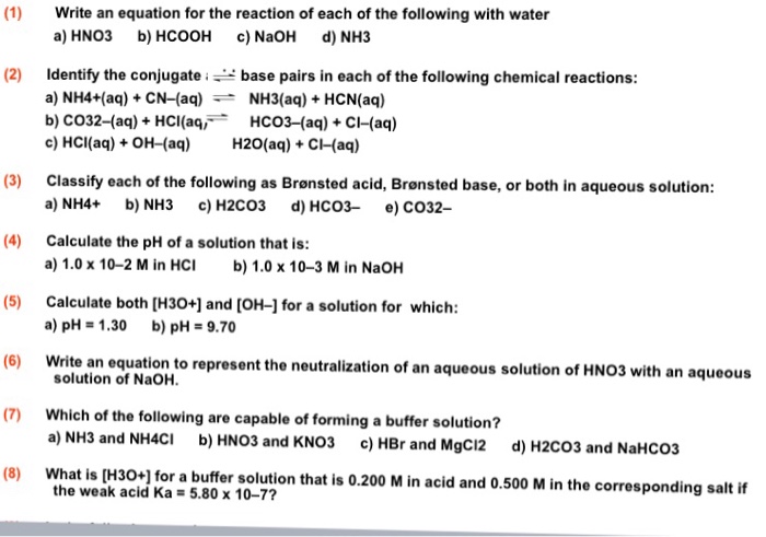 Solved Write an equation for the reaction of each of the | Chegg.com