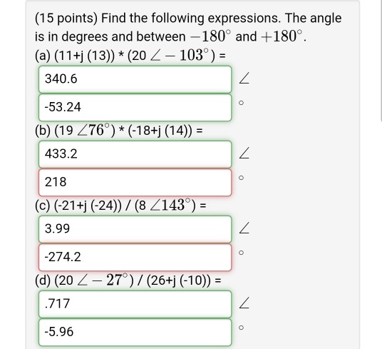 Solved (15 points) Find the following expressions. The angle