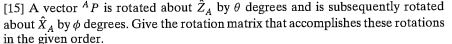 Solved [15] A vector AP is rotated about ZA by θ degrees and | Chegg.com