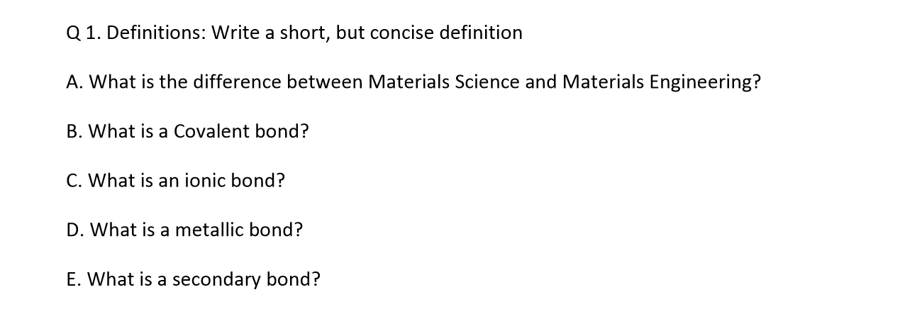 Solved Definitions Write A Short But Concise Definition Chegg