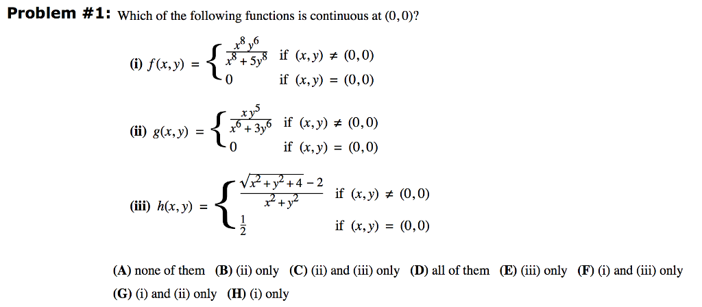 Solved Problem # 1 : Which of the following functions is | Chegg.com