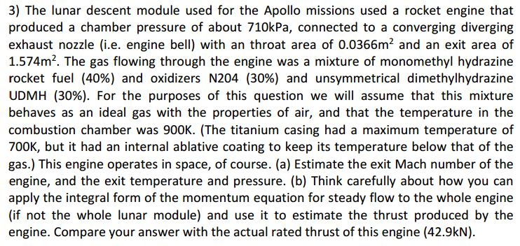 Solved The lunar descent module used for the Apollo missions | Chegg.com