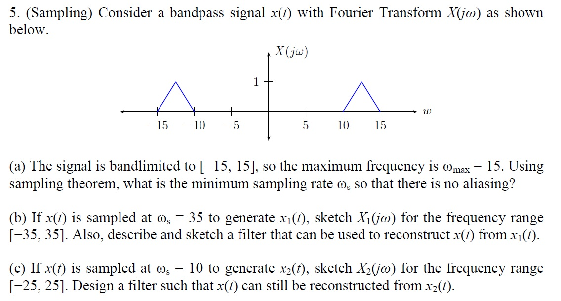 (Sampling) Consider a bandpass signal x(t) with
