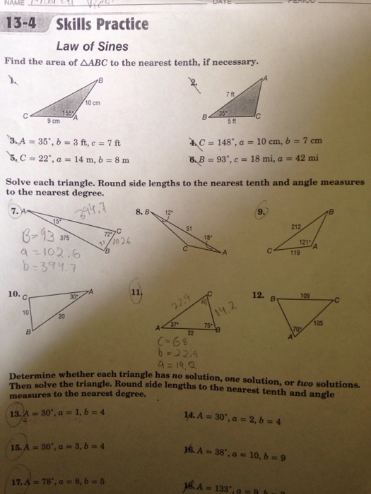 Solved: NAME 13-4 Skills Practice Law Of Sines Find The Ar... | Chegg.com