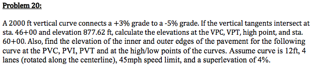 Solved Problem 20: A 2000 ft vertical curve connects a +3% | Chegg.com