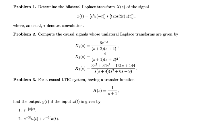 Solved Problem 1 Determine The Bilateral Laplace Transform