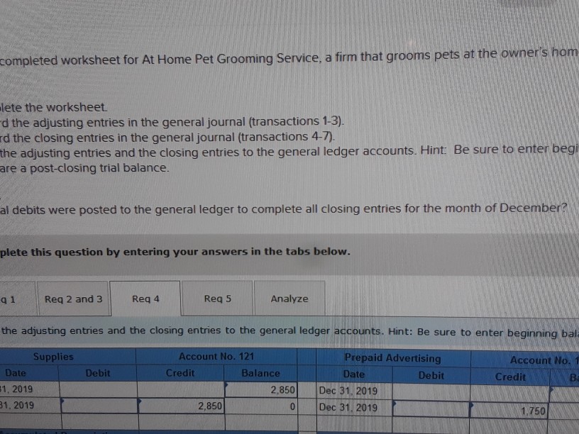 completed worksheet for At Home Pet Grooming Service, | Chegg.com