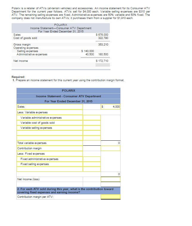 Solved Polarix is a retailer of ATVs (all-terrain vehicles) | Chegg.com