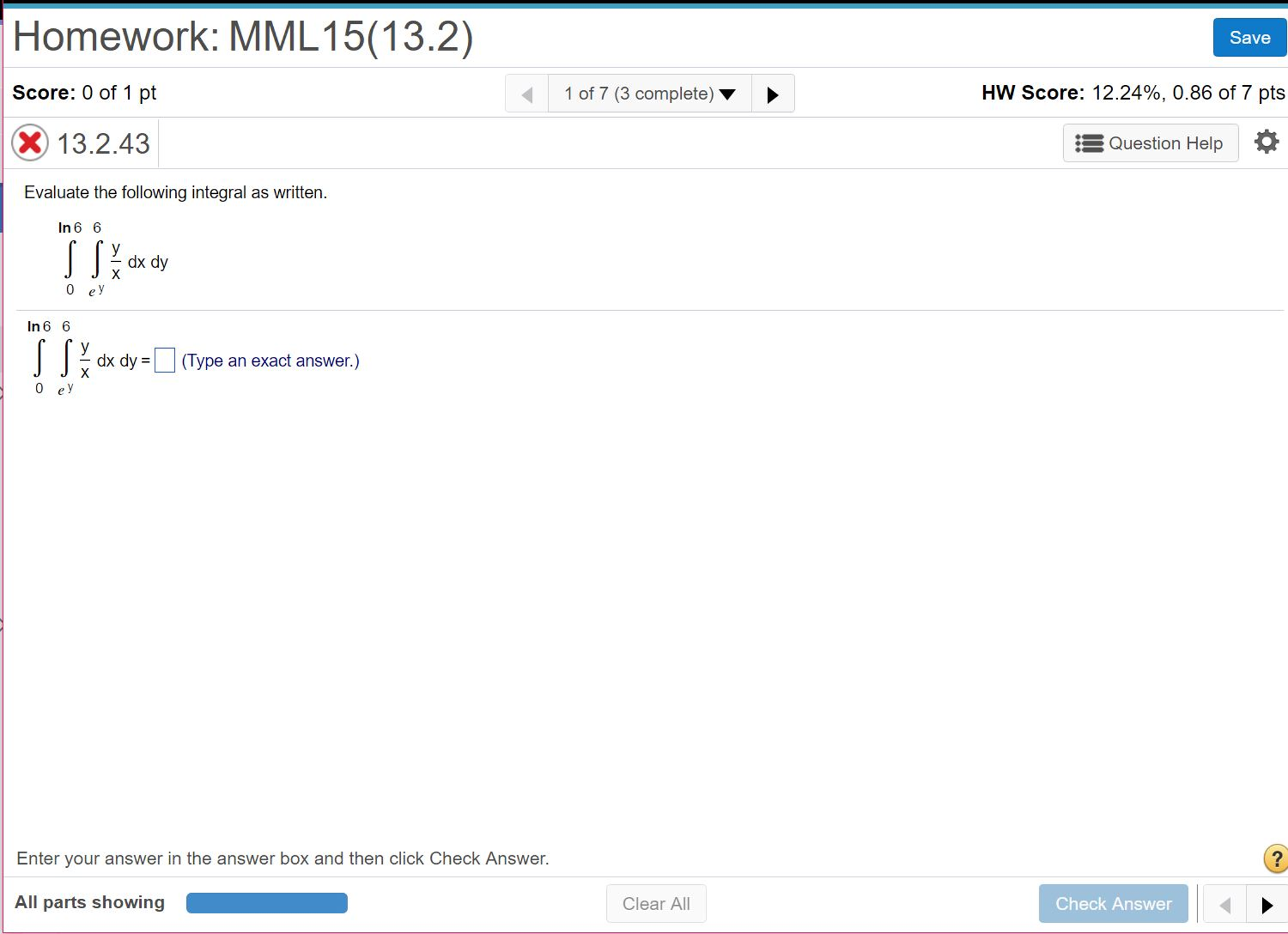 Solved Evaluate the following integral as written. | Chegg.com